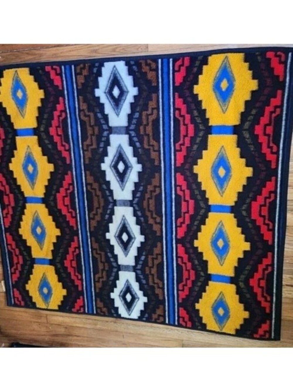 Vintage Biederlack Blanket Throw Aztec Southwest Reversible West Germany Bright - Picture 2 of 7